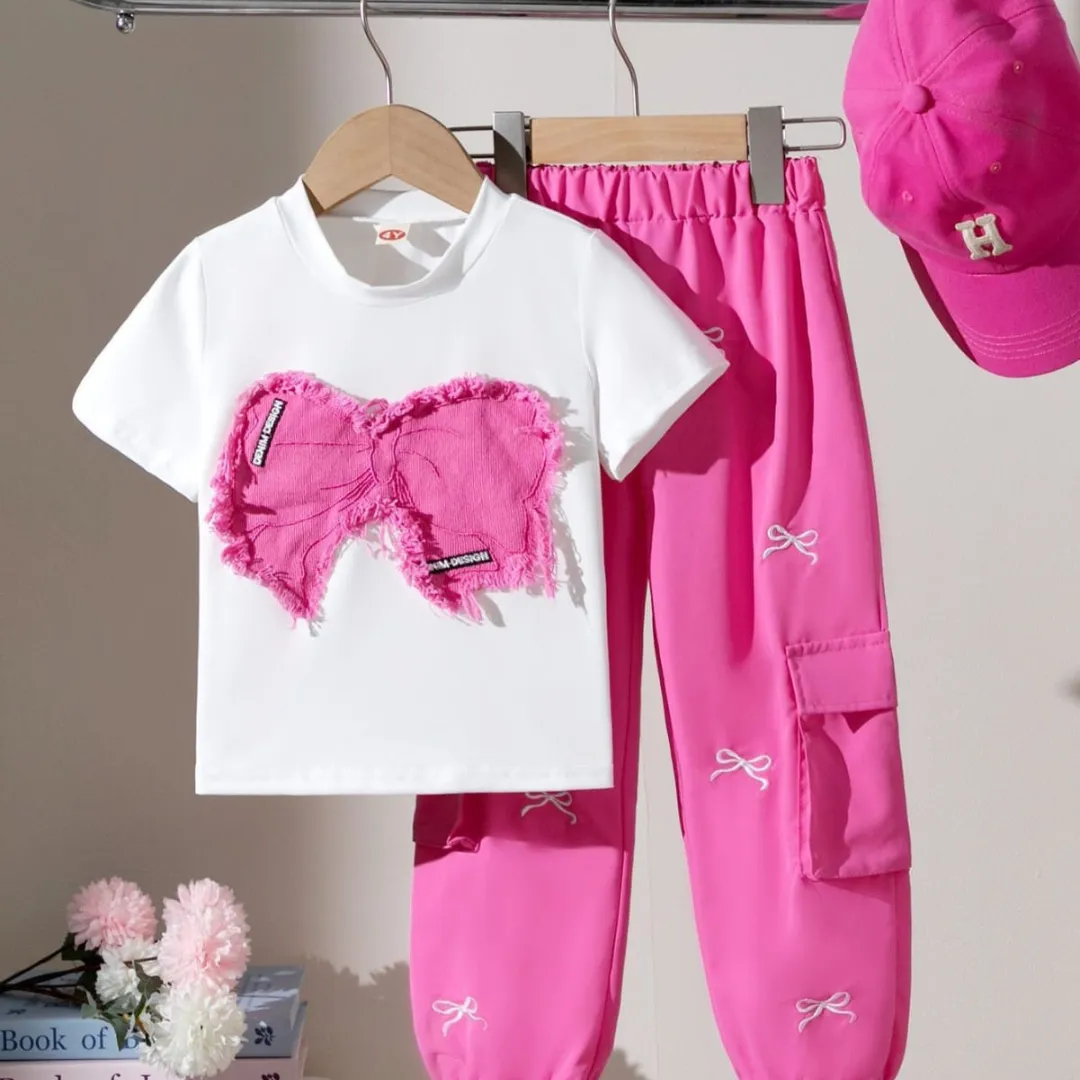 Girls Bow Print T-Shirt & Jogger Set