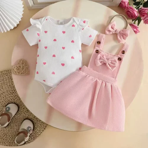 Baby Girl Bow Pinafore Dress Set with Headband