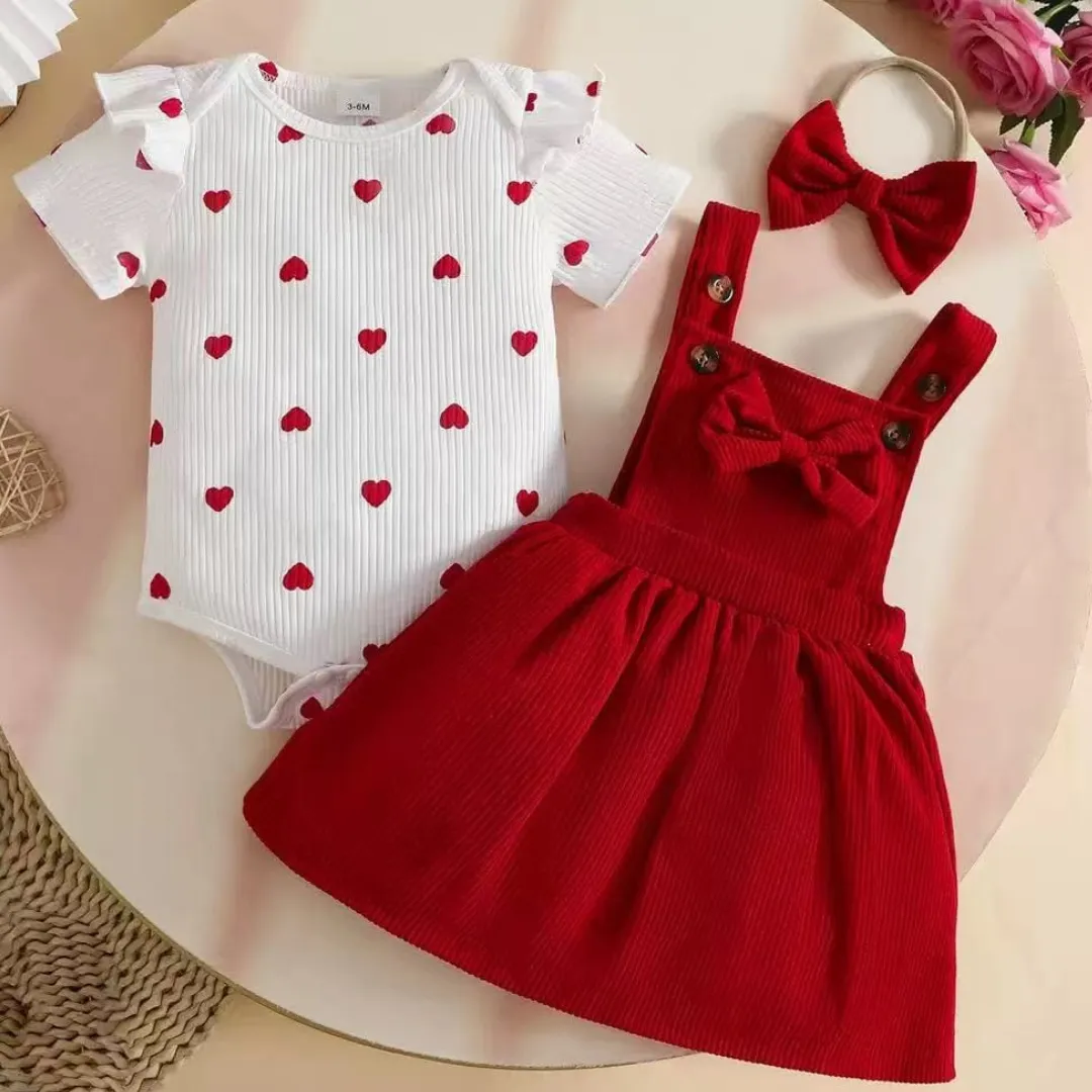 Baby Girl Bow Pinafore Dress Set with Headband