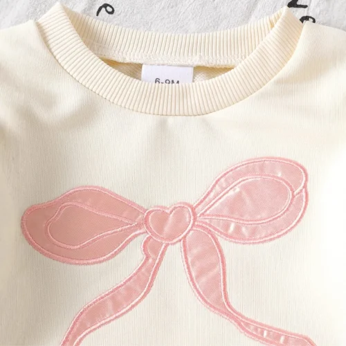 oddler Girls Cute Cream Ruffle Sweatshirt & Bow Detail Denim Jeans 2-Piece Outfit Set