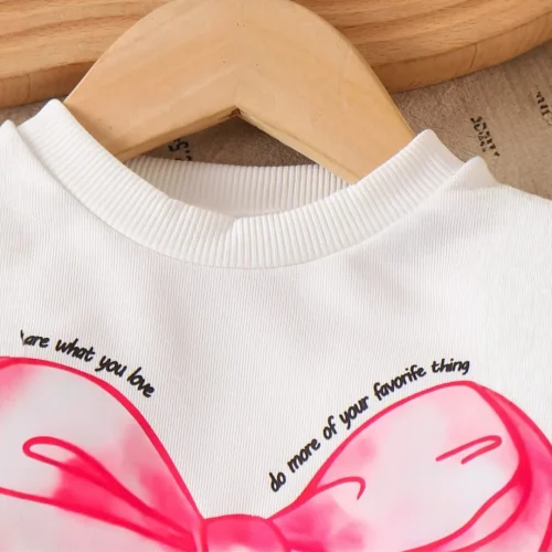 Toddler Baby Girl Pink Bow Long-Sleeve Top and Denim Skirt 2-Piece Set