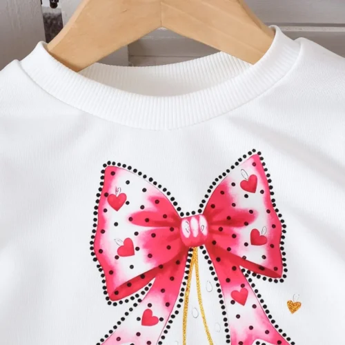 Girls' Bow & Cherry Graphic Sweatshirt and Hot Pink Wide-Leg Pants Set