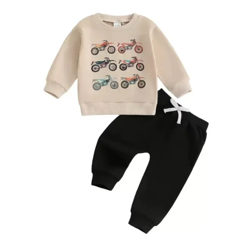 Toddler Boys Motorcycle Print Long Sleeve Sweatshirt & Joggers Set