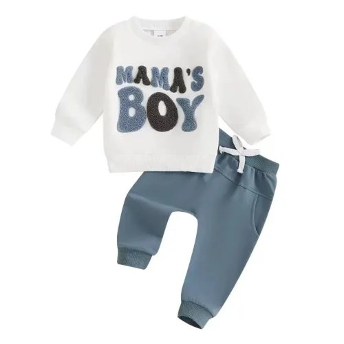 Mama's Boy Long Sleeve Sweatshirt & Joggers Set – Blue/White