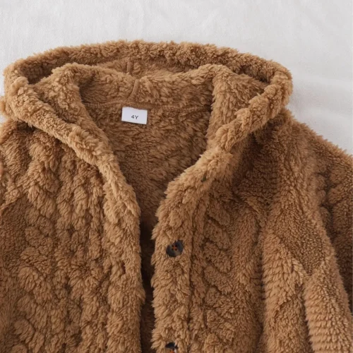 Girls' Cozy 3-Piece Winter Set – Ribbed Knit Mock Neck Top, Wide-Leg Trousers & Plush Teddy Jacket