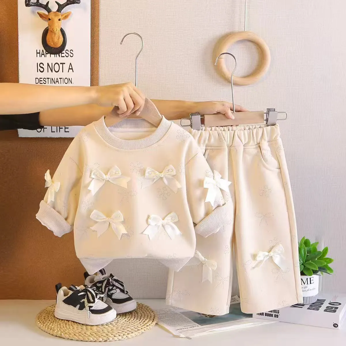 Girls' Ribbon & Rhinestone Sweatshirt Set