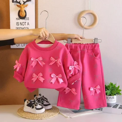 Girls' Ribbon & Rhinestone Sweatshirt Set