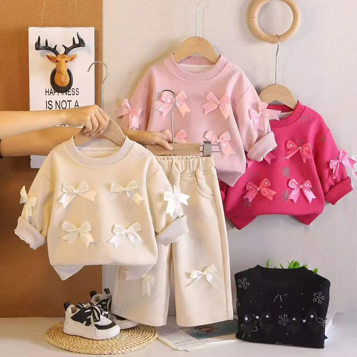 Girls' Ribbon & Rhinestone Sweatshirt Set