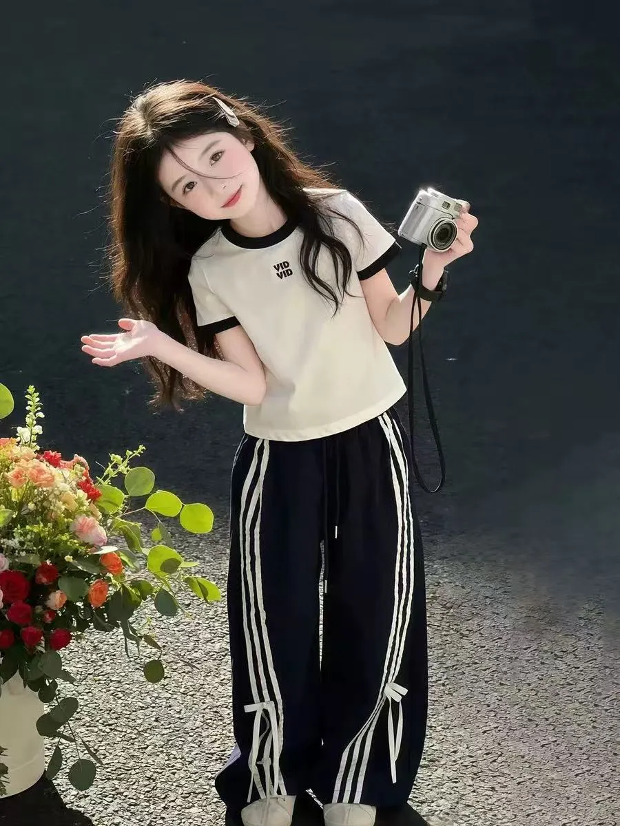 Girls' Ringer Tee & Wide-Leg Pants