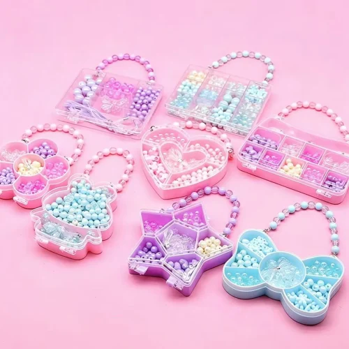 DIY Beaded Jewelry Making Kit in Cute Handbag Organizer Box for Girls