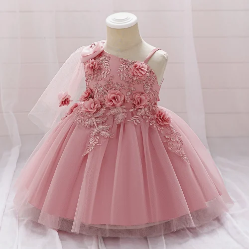 Girls' One-Shoulder Lace & Tulle Party Dress