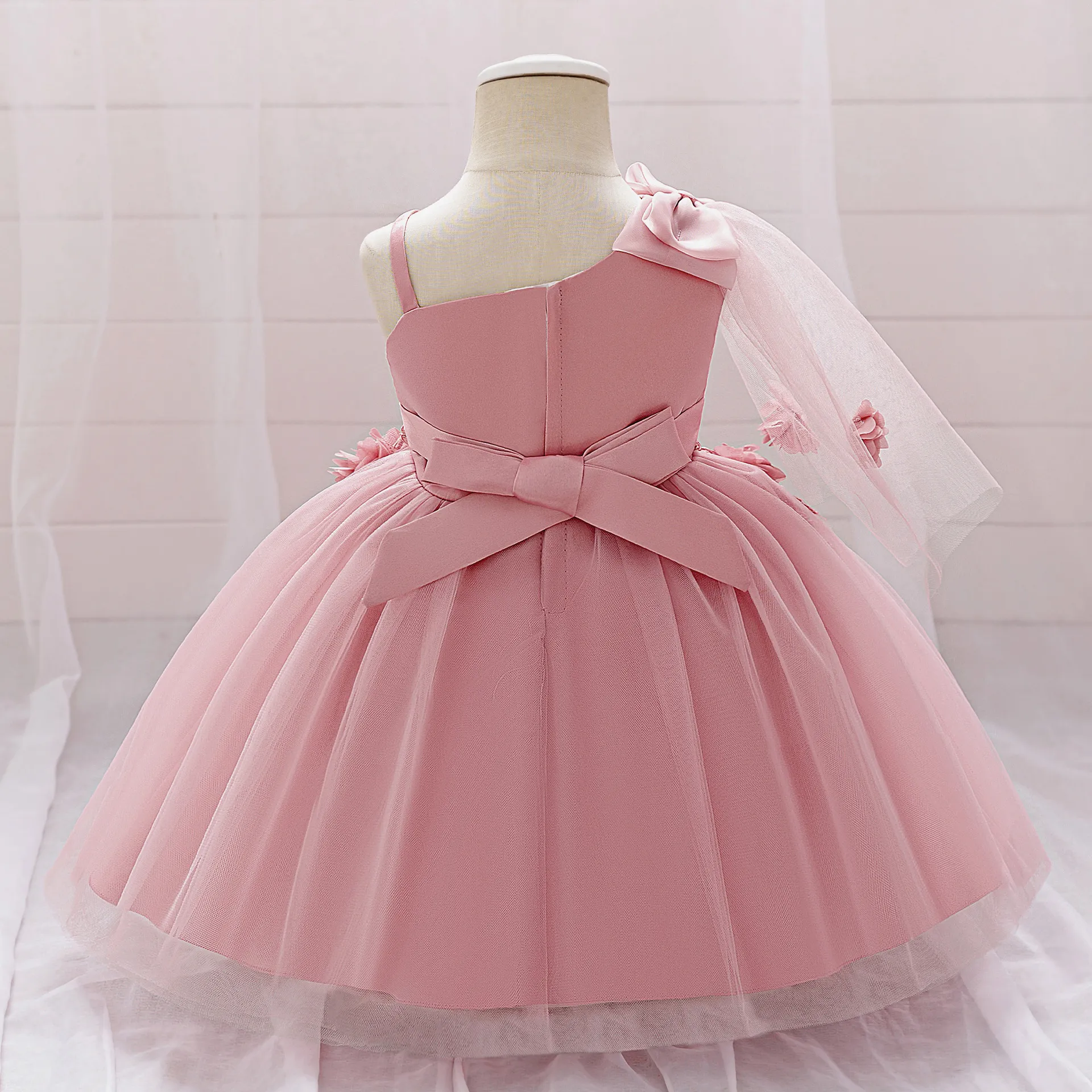 Girls' One-Shoulder Lace & Tulle Party Dress