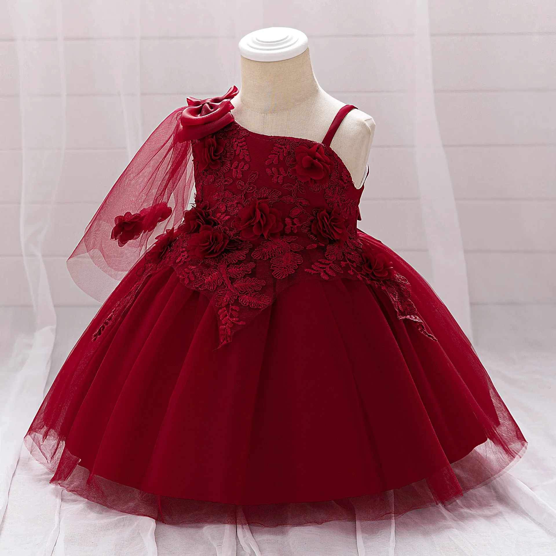 Girls' One-Shoulder Lace & Tulle Party Dress