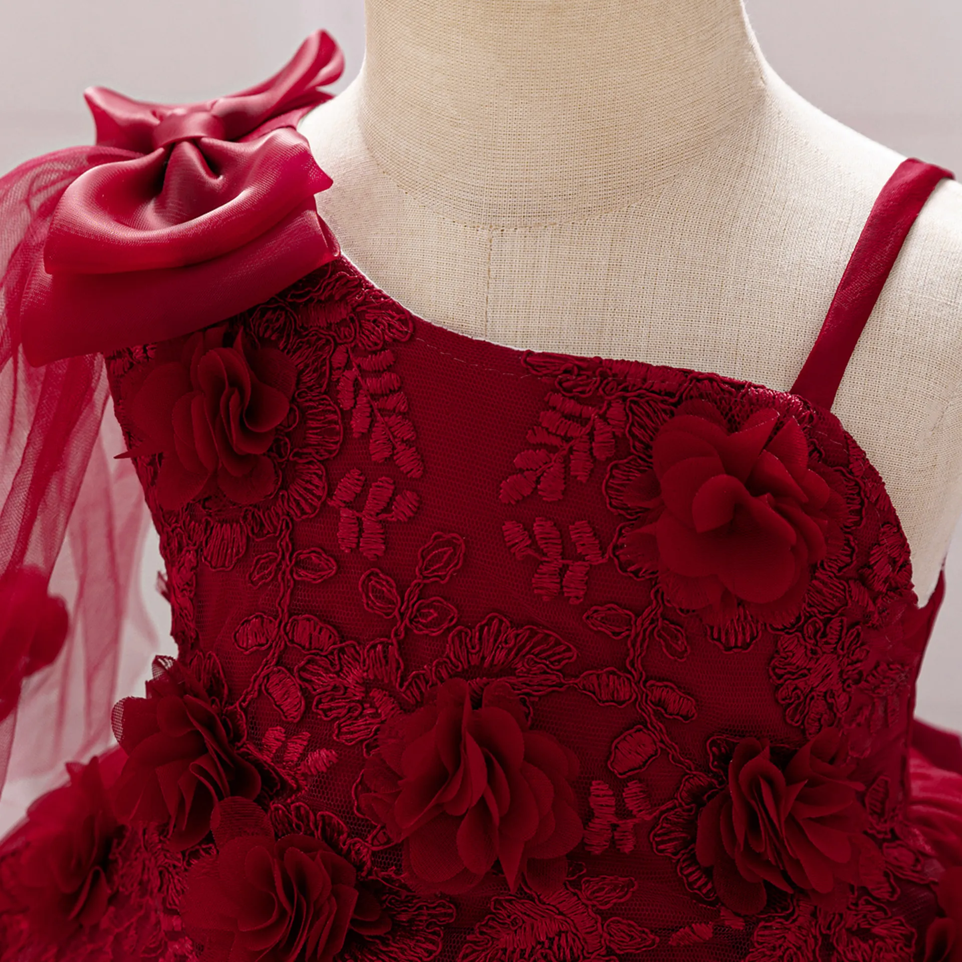 Girls' One-Shoulder Lace & Tulle Party Dress