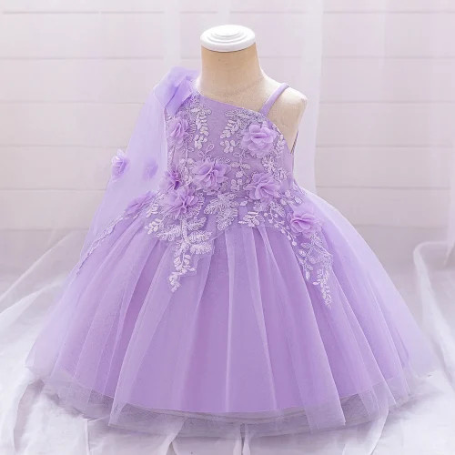 Girls' One-Shoulder Lace & Tulle Party Dress