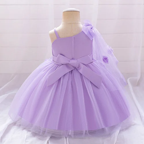 Girls' One-Shoulder Lace & Tulle Party Dress
