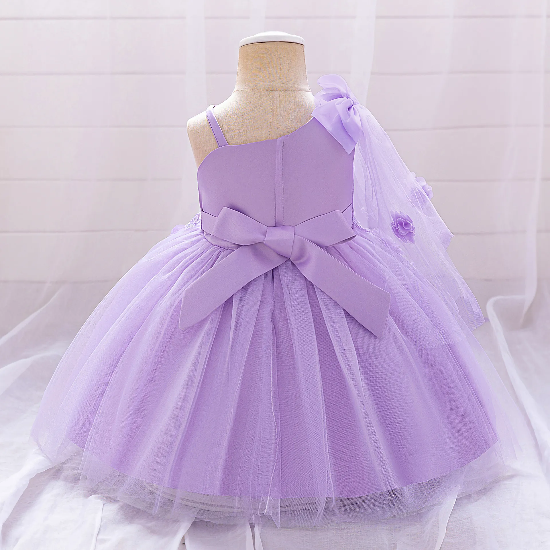 Girls' One-Shoulder Lace & Tulle Party Dress