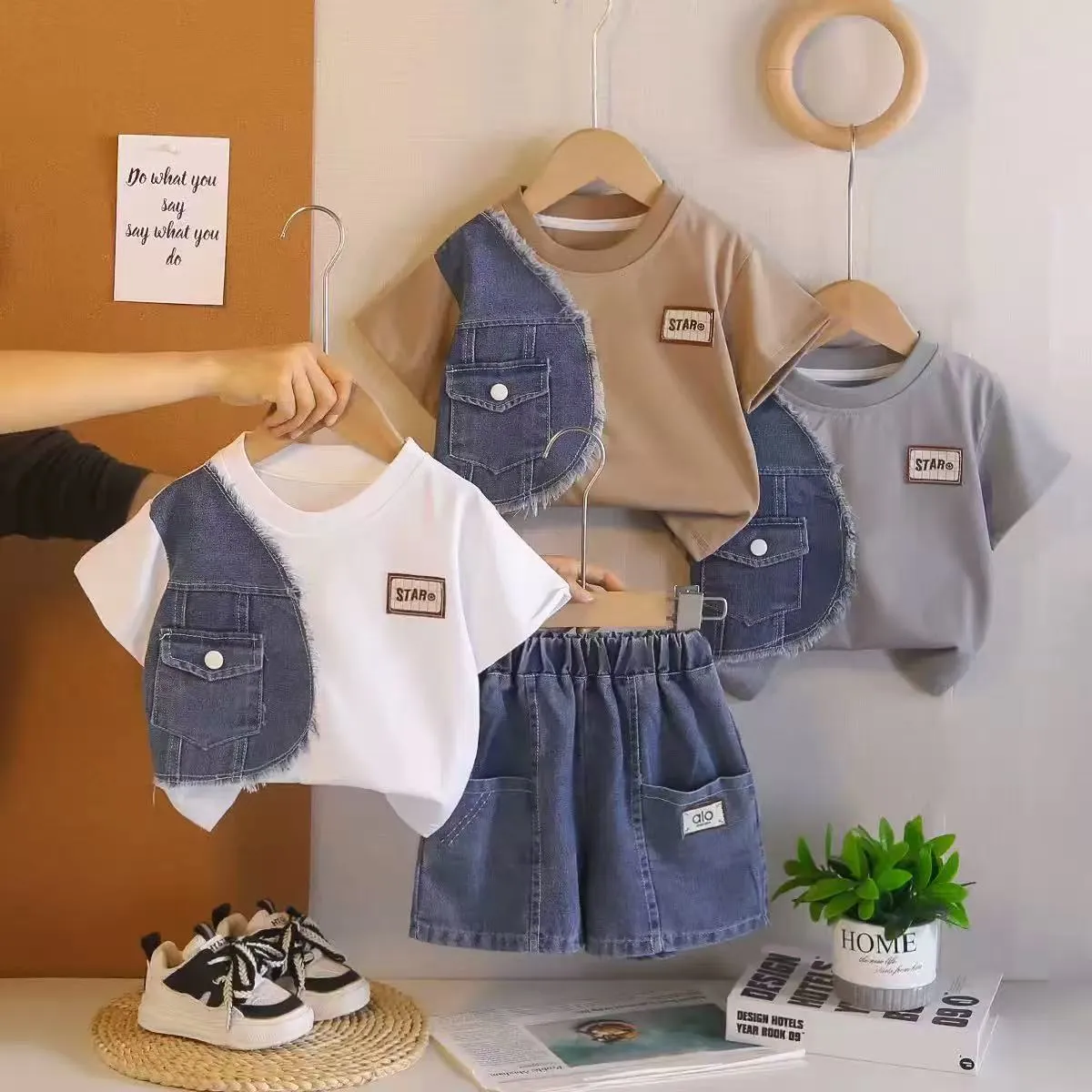 Toddler Frayed Denim T-Shirt & Shorts Set