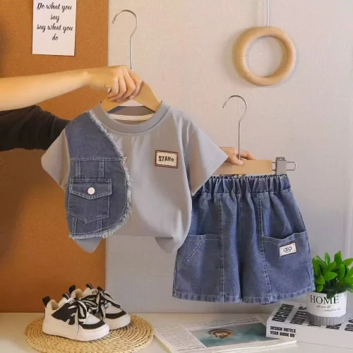 Toddler Frayed Denim T-Shirt & Shorts Set