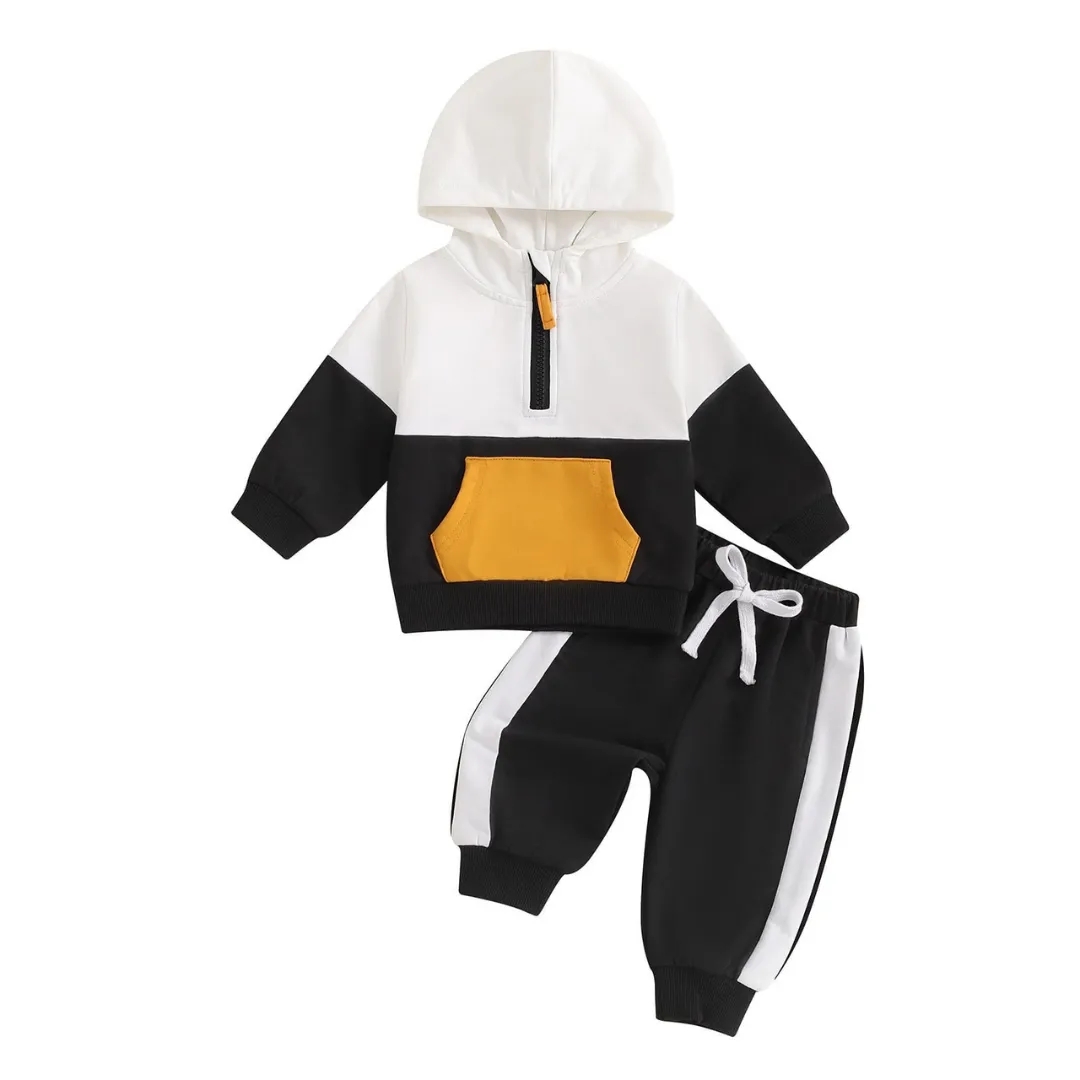 Unisex Colorblock Half-Zip Hoodie & Joggers Set