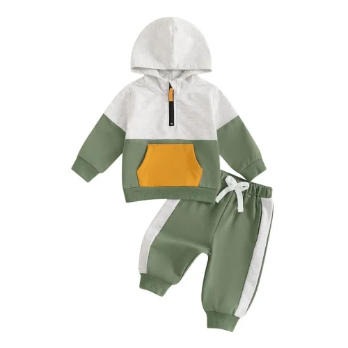 Unisex Colorblock Half-Zip Hoodie & Joggers Set