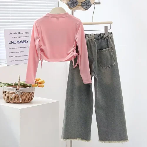 Girls' Butterfly Top & Wide-Leg Jeans