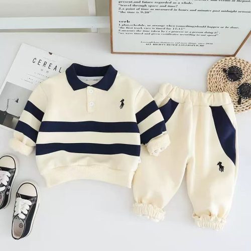 Striped Polo Sweatshirt and Joggers 2-Piece Set