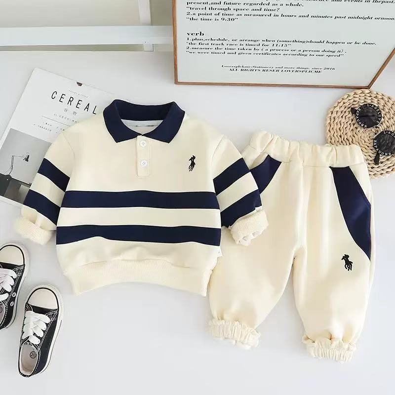 Striped Polo Sweatshirt and Joggers 2-Piece Set