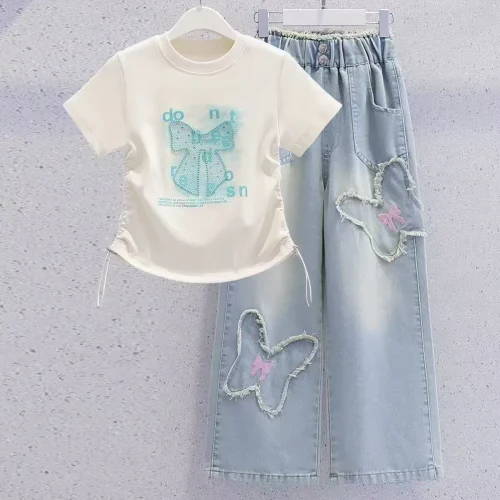 Girls' Graphic Top & Butterfly Jeans