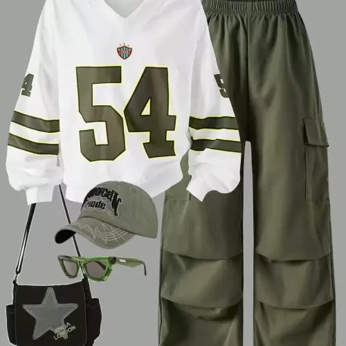 Girls' Streetwear Jersey & Cargo Pants Set