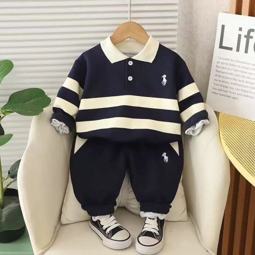 Striped Polo Sweatshirt and Joggers 2-Piece Set