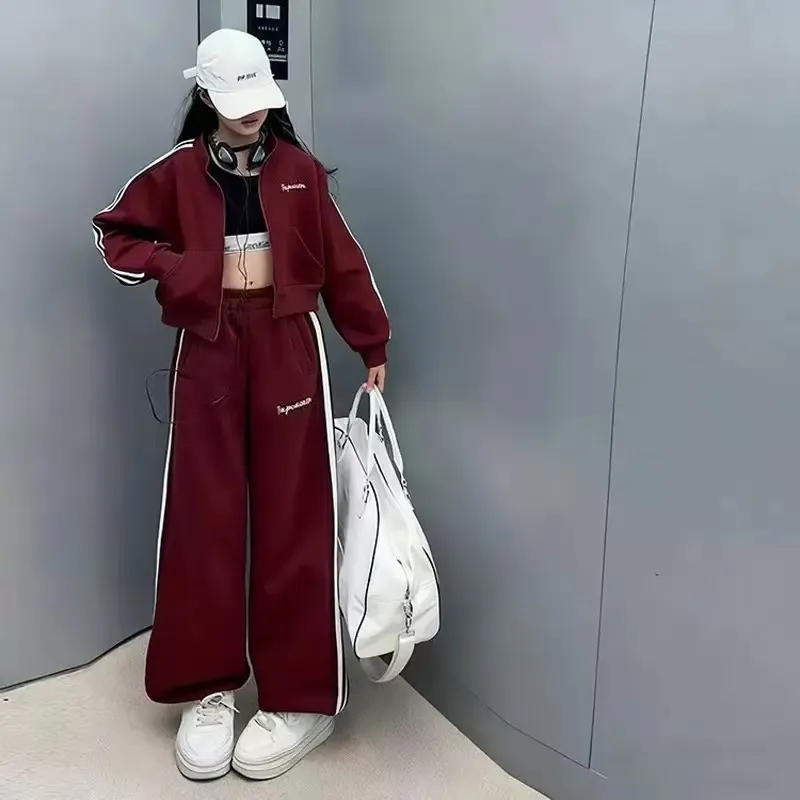 Girls' 2-Piece Burgundy Tracksuit