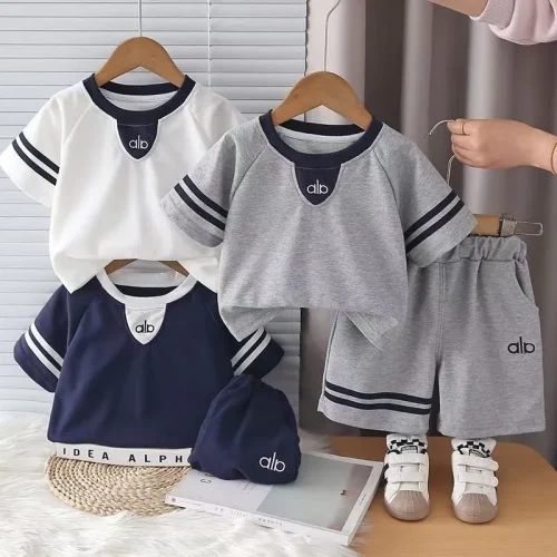 Toddler Boys Striped Short Sleeve T-Shirt & Elastic Shorts