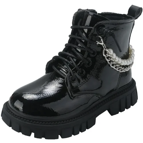Girls patent leather combat ankle boots