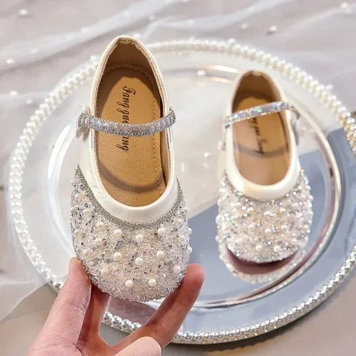 Toddler crystal and pearl beaded dress flats