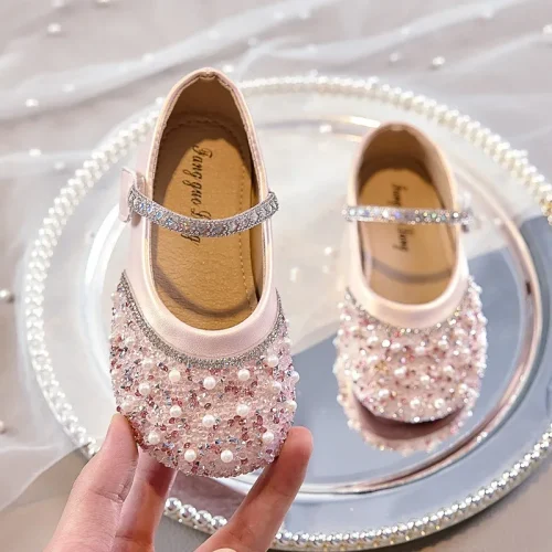 Toddler crystal and pearl beaded dress flats