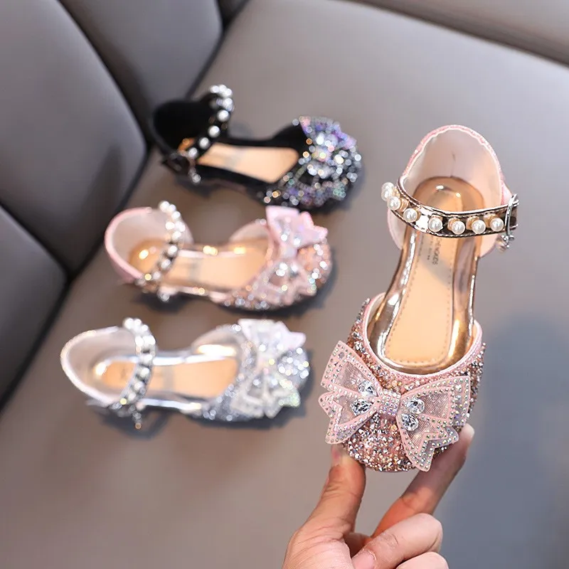 Toddler crystal bow beaded-strap dress flats