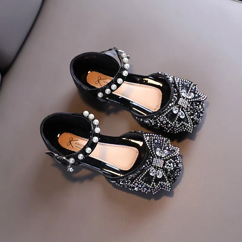 Toddler crystal bow beaded-strap dress flats