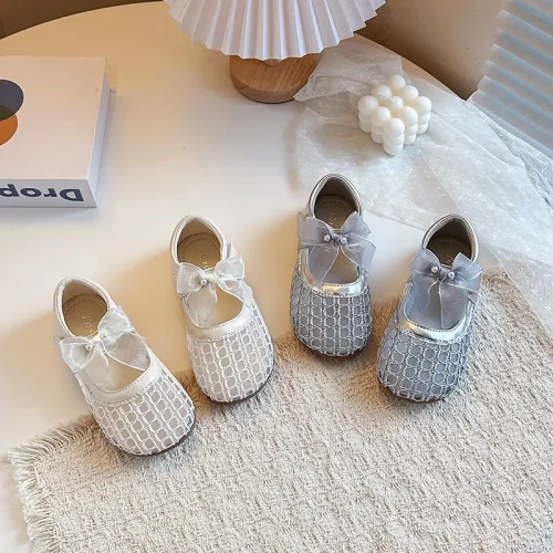 Toddler mesh bow dress flats