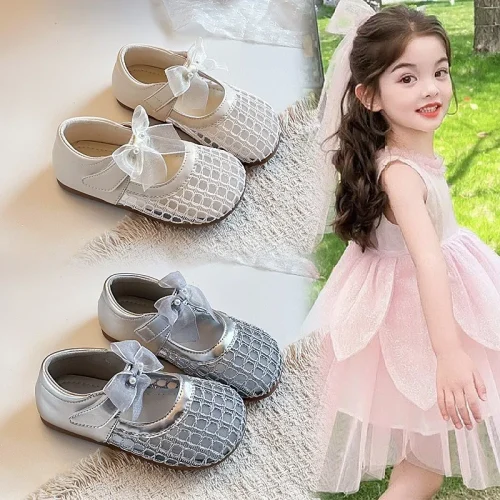 Toddler mesh bow dress flats
