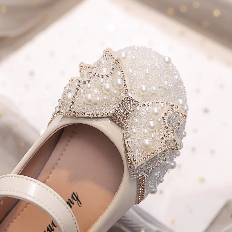 Toddler pearl bow crystal dress flats