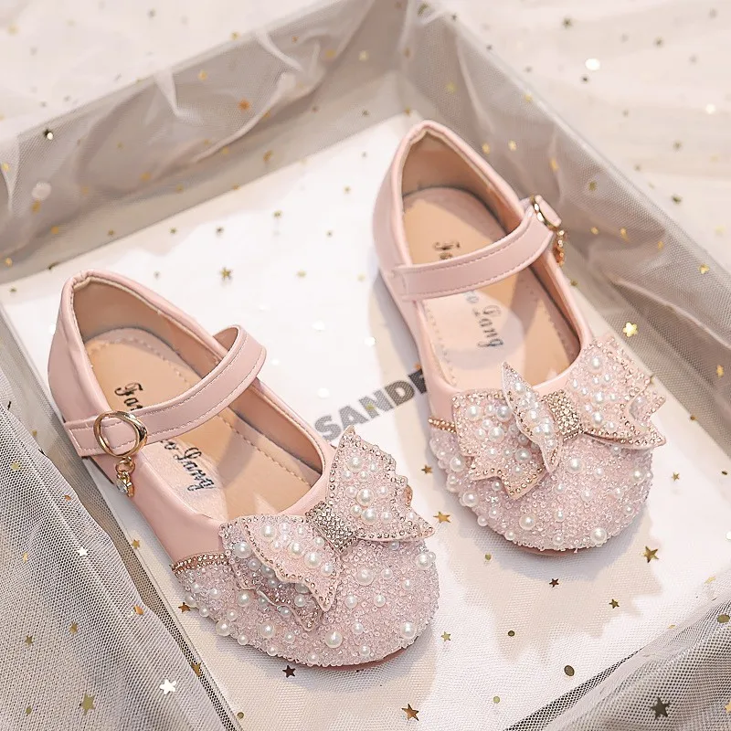 Toddler pearl bow crystal dress flats
