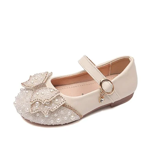Toddler pearl bow crystal dress flats