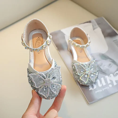 Toddler crystal bow rhinestone strap dress flats