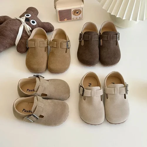 Kids faux suede slip-on Boston clog loafers