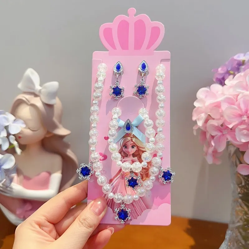 Girls Princess Crystal Snowflake Necklace & Earrings Set