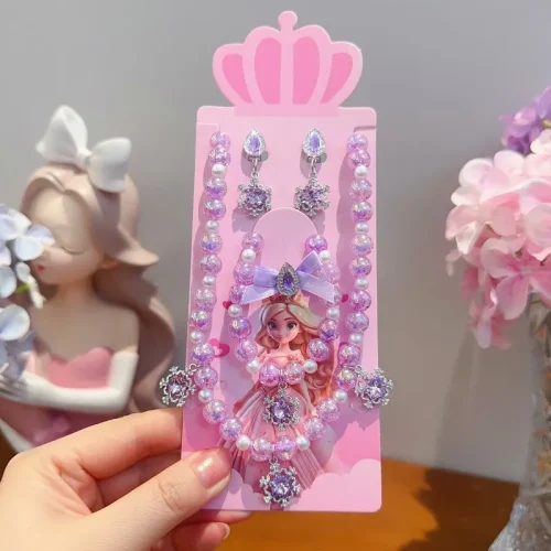 Girls Princess Crystal Snowflake Necklace & Earrings Set