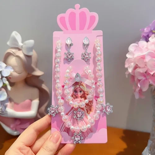 Girls Princess Crystal Snowflake Necklace & Earrings Set