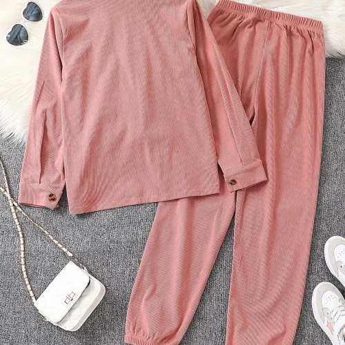 Girls' 2-Piece Dusty Pink Corduroy Jacket and Jogger Pants Set