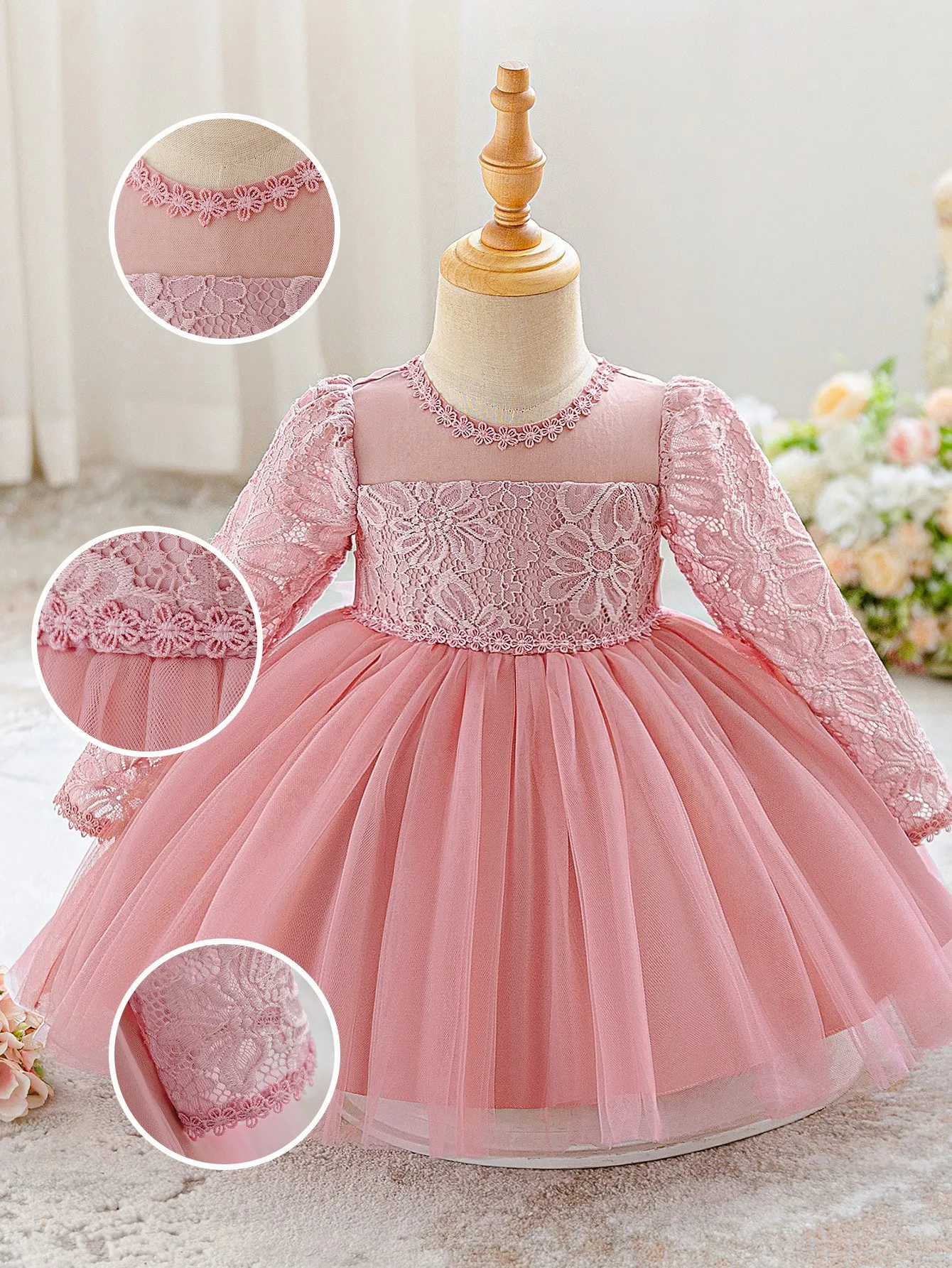 Girls' Lace & Tulle Party Gown Dress
